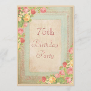 Elegant Vintage Roses 75th Birthday Party Invitation