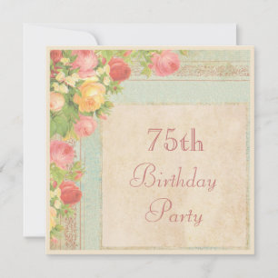 Elegant Vintage Roses 75th Birthday Party Invitation