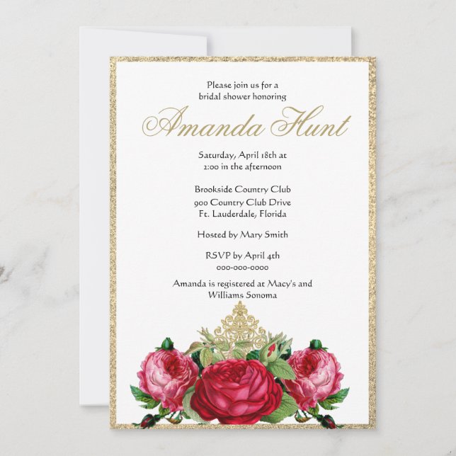 Elegant Vintage Roses Bridal Shower Invitation (Front)