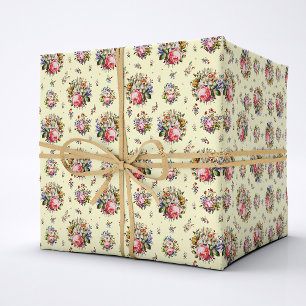 Elegant Vintage Roses Floral Pattern on Cream Wrapping Paper