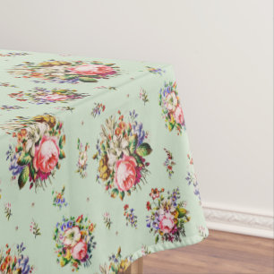 Elegant Vintage Roses Floral Pattern on Sage Tablecloth