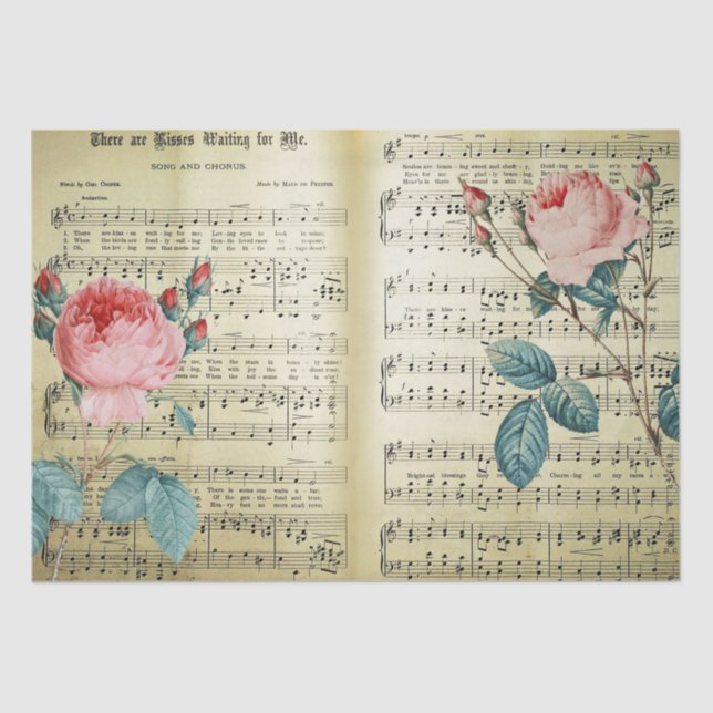 Elegant Vintage Roses on Musical Notes Song Sheet (Front)