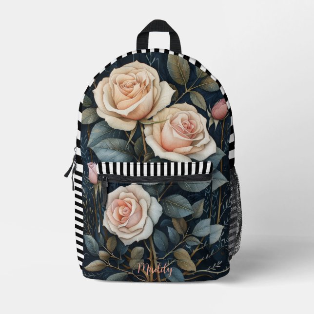 Elegant Vintage Roses Personalised Backpack (Front)