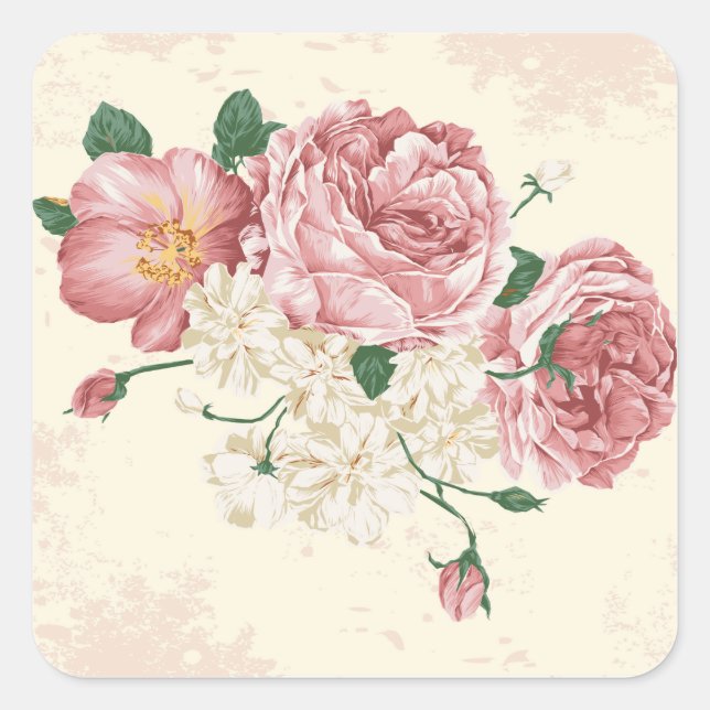 Elegant Vintage Roses Square Sticker (Front)