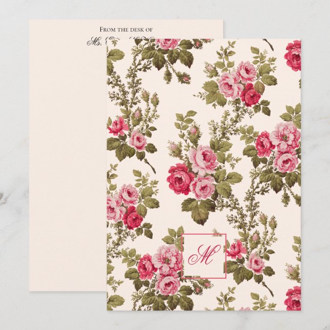 Elegant Vintage Roses w/Monogram-Buff Background Card (Front/Back)