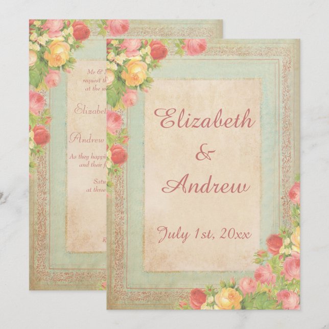 Elegant Vintage Roses Wedding Invitation (Front/Back)