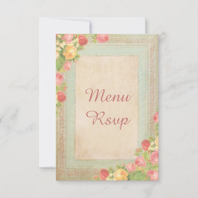 Elegant Vintage Roses Wedding Menu RSVP (Front)