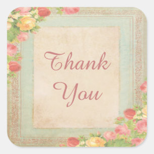 Elegant Vintage Roses Wedding Thank You Square Sticker