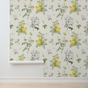 Elegant Vintage Roses White & Yellow  Wallpaper