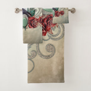 Elegant vintage roses with crow bath towel set