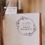 Elegant Vintage Round Frame Ex Libris Name Rubber Stamp<br><div class="desc">Elegant Vintage Round Frame Ex Libris Name Wooden Stamp. Are you looking for a traditional way to mark your books? Then look no further! This design features a vintage round frame with botanical ornamental corners.</div>