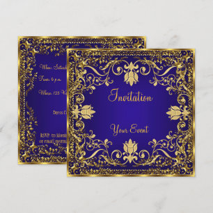 Elegant vintage Royal Blue Gold Invitation