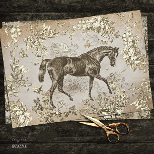 Elegant Vintage Rustic Beige Horse Floral Toile Tissue Paper