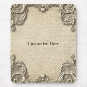 Elegant Vintage Rustic Burlap Lace Western Glam Mouse Mat