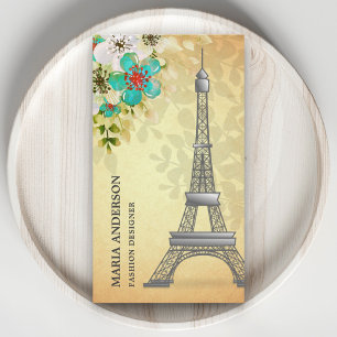 Elegant Vintage Rustic Floral Paris Eiffel Tower Business Card