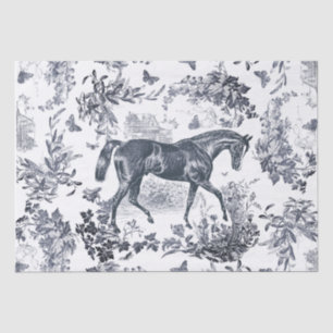 Elegant Vintage Rustic Horse Blue Floral Toile Tissue Paper
