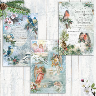 Elegant Vintage Rustic Winter Christmas Ephemera Wrapping Paper Sheet