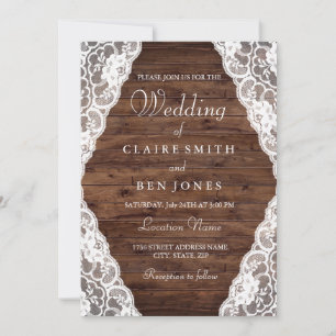 Elegant Vintage Rustic Wood Lace Wedding Invite