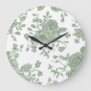 Elegant Vintage Sage Green French Floral Large Clock