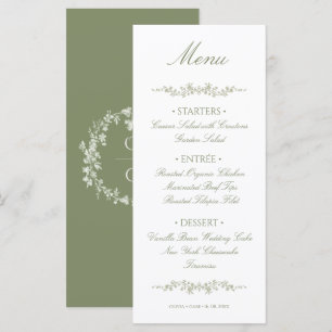 Elegant Vintage Sage Green French Floral Wedding Menu