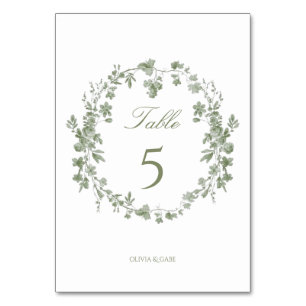 Elegant Vintage Sage Green French Floral Wedding  Table Number