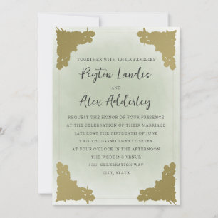 Elegant Vintage Sage Green Gold  Invitation