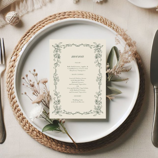 Elegant Vintage Sage Green Wedding Menu (Creator Uploaded)