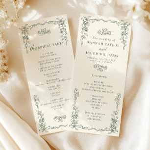 Elegant Vintage Sage Green Wedding Program Programme