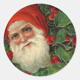 Elegant Vintage Santa Claus Art Christmas Cards Classic Round Sticker