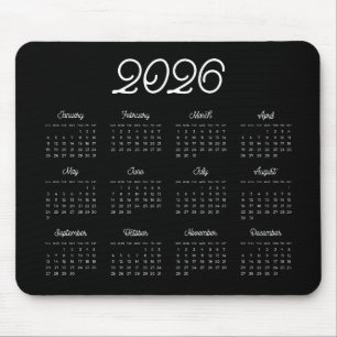 Elegant vintage script 2026 Black calendar Mouse Mat