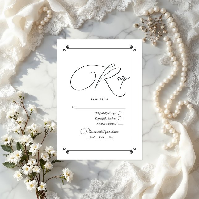 Elegant Vintage Script and Lace Wedding RSVP Card (Elegant Vintage Script and Lace Wedding RSVP Card)