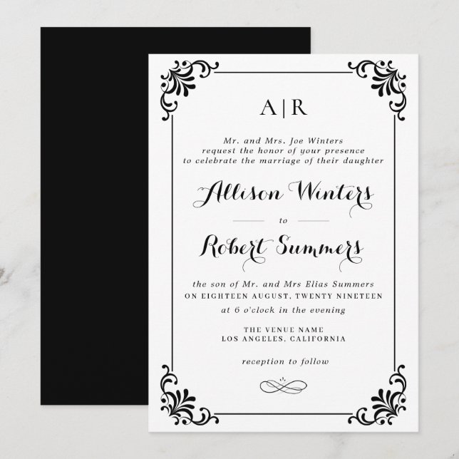 elegant vintage script wedding invitation (Front/Back)