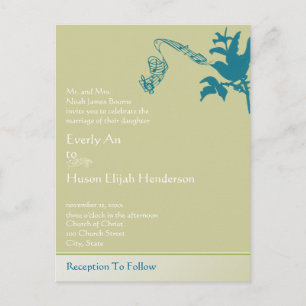 Elegant Vintage SeaBlue Bird Wedding Invitation Postcard
