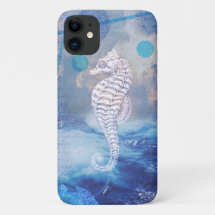 Elegant Vintage Seahorse Blue Ocean Waves iPhone 11 Case