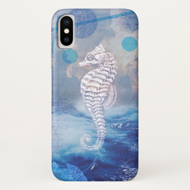 Elegant Vintage Seahorse Blue Ocean Waves Case-Mate iPhone Case (Back)