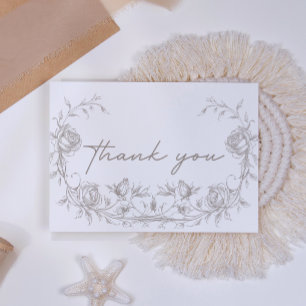 Elegant Vintage Sepia Floral Wedding Thank You Card