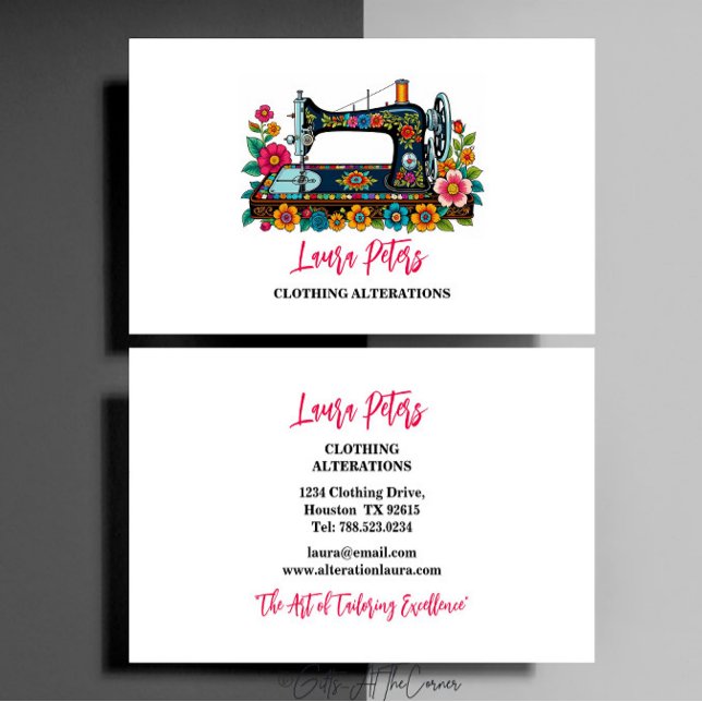 Elegant Vintage Sewing Machine & Colourful Flowers Business Card (Creator Uploaded)