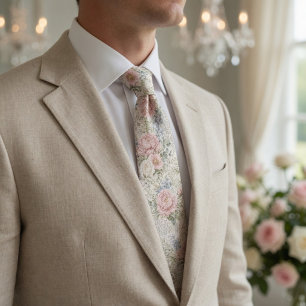 Elegant Vintage Shabby Chic Blush Pink Peony Tie