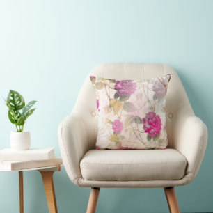Elegant Vintage Shabby Chic Purple Roses Cushion