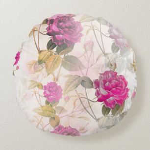 Elegant Vintage Shabby Chic Purple Roses Round Cushion