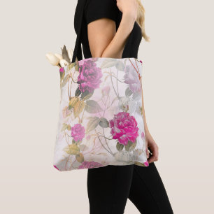 Elegant Vintage Shabby Chic Purple Roses Tote Bag