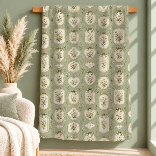 Elegant Vintage Shabby Chic White Daisy Sage Blank Sherpa Blanket