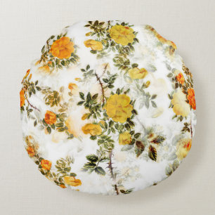Elegant Vintage Shabby Chic Yellows Golds Florals Round Cushion