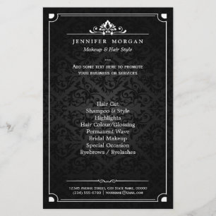 Elegant Vintage Shadow Damask Beauty Salon Flyer