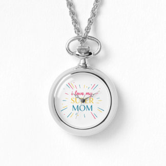 Elegant Vintage Silver I Love My Super Mom Pocket  Watch