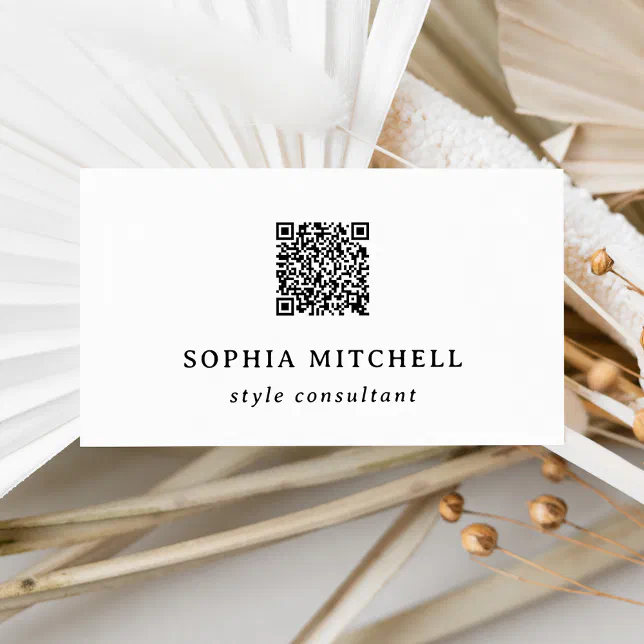 Elegant Vintage | Simple Black and White QR Code Business Card | Zazzle