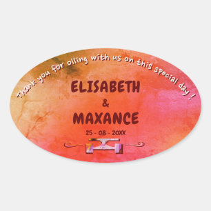 Elegant Vintage Skateboard Wedding terracotta  Oval Sticker