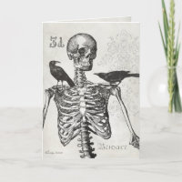 Elegant vintage skeleton & crows Halloween card