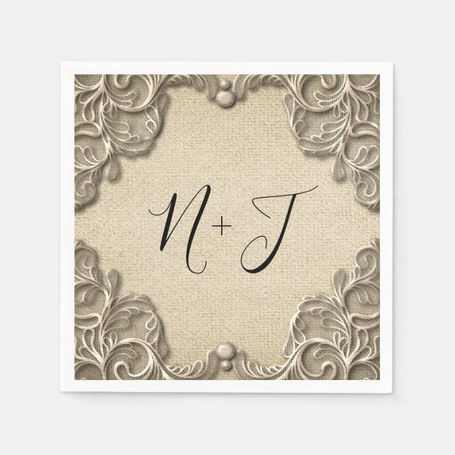 Elegant Vintage Southern Charm Burlap Lace  Napkin (Front)