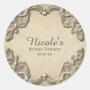 Elegant Vintage Southern Charm Burlap Lace Wedding Classic Round Sticker